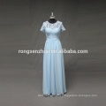 ED Bridal Real Sample Short Sleeves A-line Sky Blue Lace Bridesmaid Dress Chiffon Long